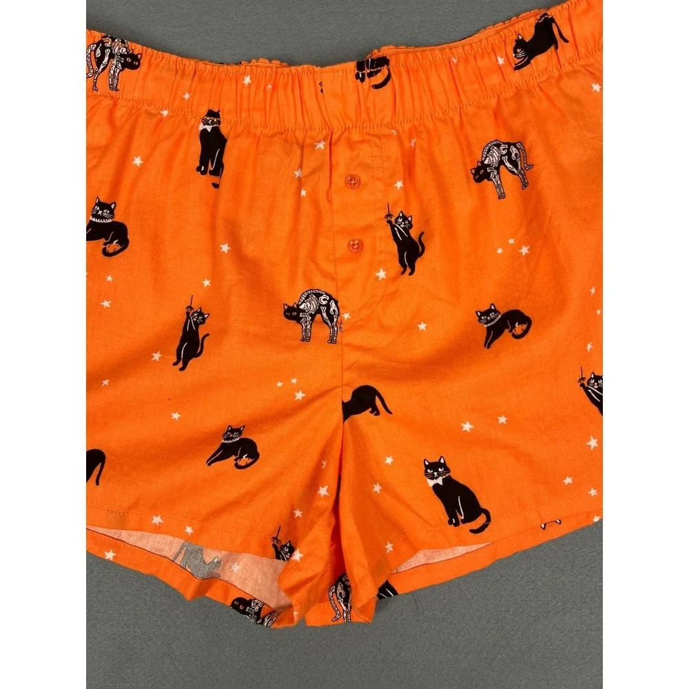 Hyde & EEK Black Cat Sleep Shorts Halloween Spooky Gothic Orange Cotton Medium